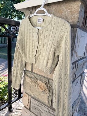 Princess Polly Cropped Cable Knit Cardigan in Sage Green